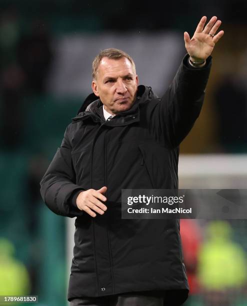 Celtic manager Brendan Rodgers is seen during the Cinch Scottish Premiership match between Celtic FC and Aberdeen at Celtic Park Stadium on November...