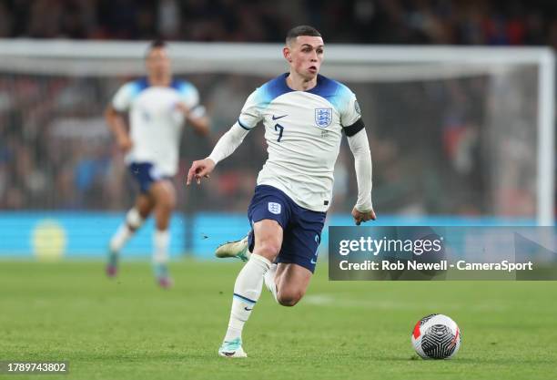 England's Phil Foden during the UEFA EURO 2024 European qualifier match between England and Malta at Wembley Stadium on November 17, 2023 in London,...