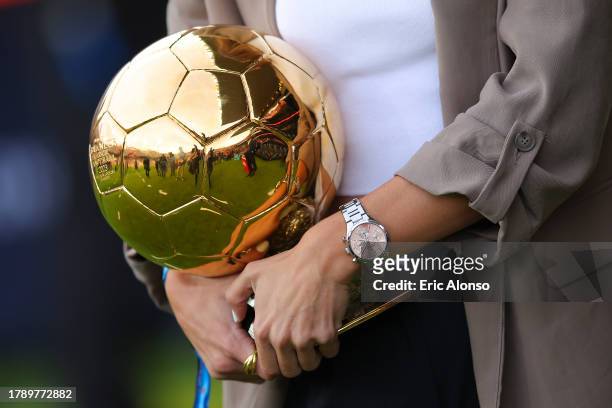 Detail of the Woman Ballon d'Or award of Aitana Bonmati during the LaLiga EA Sports match between FC Barcelona and Deportivo Alaves at Estadi Olimpic...