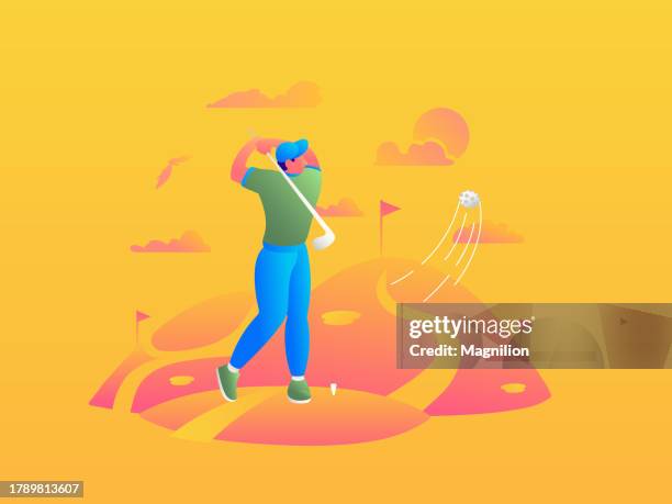 man playing golf - sand trap stock illustrations