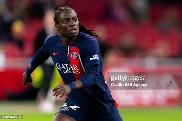 Tabitha Chawinga of Paris Saint-Germain looks on during the Group C - UEFA Women's Champions League 2023/24 match between AFC Ajax and Paris...