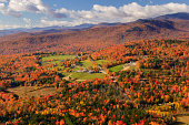 Aerial view of fall foliage in Stowe, Vermont