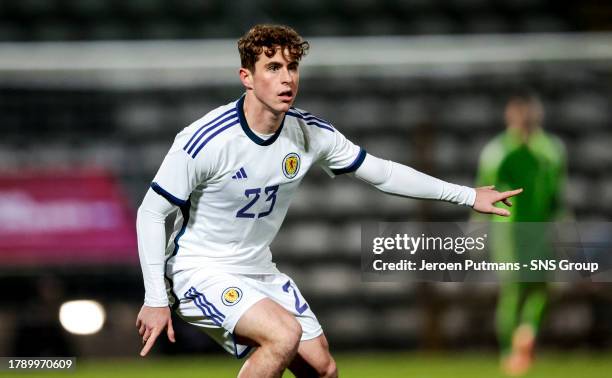 Scotland's Finlay Robertson during a Euro Under-21s Qualifier between Scotland and Belgium at Schiervelde Stadion, on November 17 in Roeselare,...