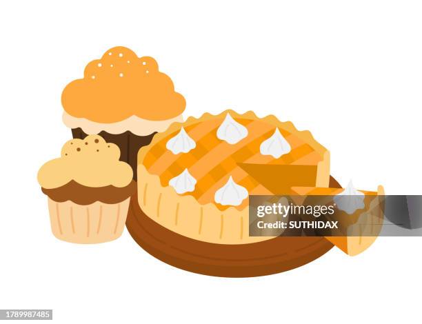 thanksgiving dessert food illustration - sweet potato pie stock illustrations