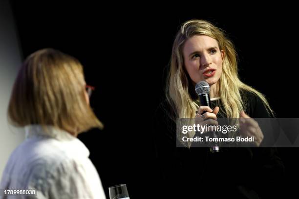 Kathryn VanArendonk and Brit Marling speak onstage at "Sneak Preview Fx’s a Murder at the End of the World & Conversation With Creators Brit Marling...