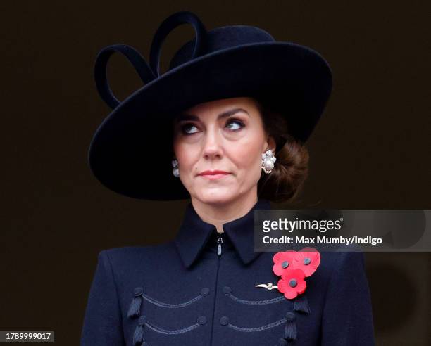 Catherine, Princess of Wales attends the National Service of Remembrance at The Cenotaph on November 12, 2023 in London, England. Every year, members...