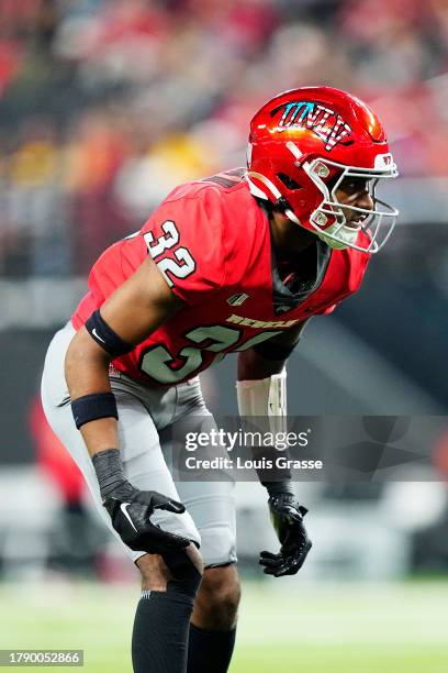 Ricky Johnson of the UNLV Rebels looks on in the second half of a game against the Wyoming Cowboys at Allegiant Stadium on November 10, 2023 in Las...