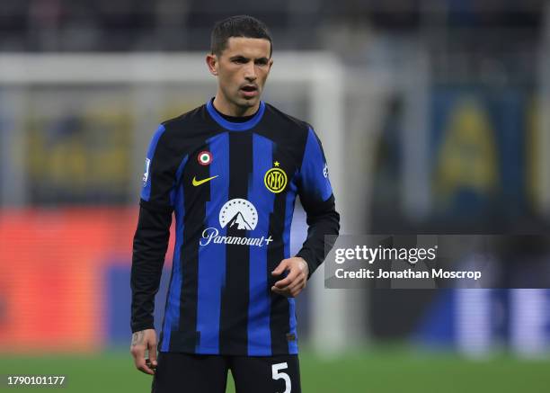 Stefano Sensi of FC Internazionale looks on during the Serie A TIM match between FC Internazionale and Frosinone Calcio at Stadio Giuseppe Meazza on...