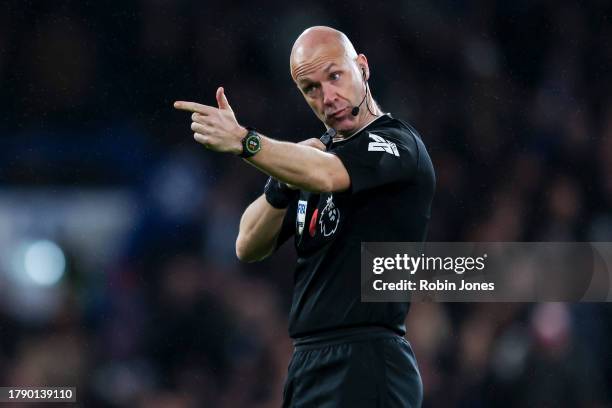 Referee Anthony Taylor during the Premier League match between Chelsea FC and Manchester City at Stamford Bridge on November 12, 2023 in London,...