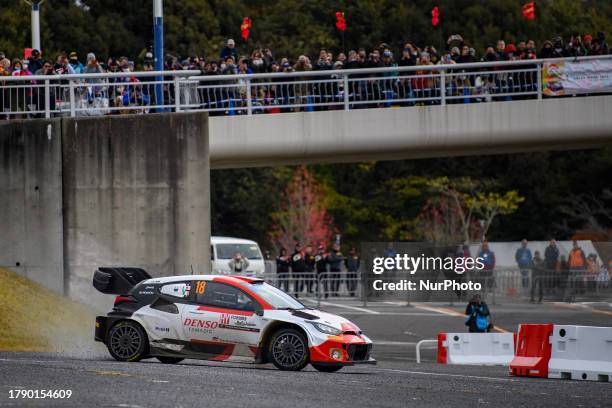 Drivers Takamoto Katsuta of Japan and Aaron Johnston of Ireland from Team Toyota Gazoo Racing WRT are competing in their Toyota GR Yaris Rally1...