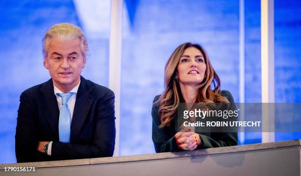 Leader of the Party for Freedom Geert Wilders and leader of the People's Party for Freedom and Democracy Dilan Yesilgoz attend the 'Debate of the...