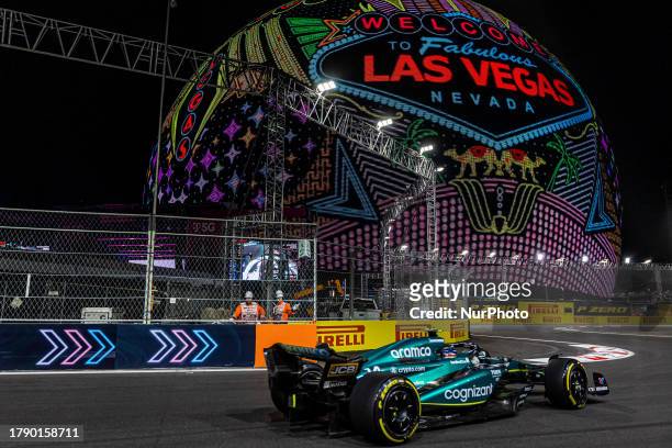 Fernando Alonso of Spain and Aston Martin Aramco Cognizant F1 Team driver goes during the qualification session at Formula 1 Heineken Silver Las...