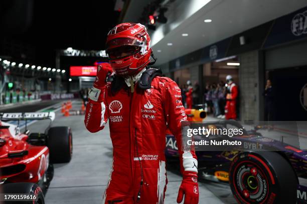 Charles Leclerc of Ferrari after qualifying ahead of the Formula 1 Las Vegas Grand Prix at Las Vegas Strip Circuit in Las Vegas, United States on...