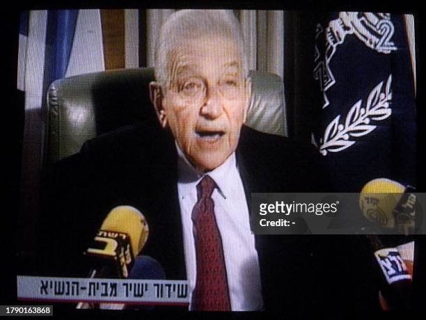 Grab shows Israeli President Ezer Weizman delivering an address to the nation, broadcast live by Israeli TV, 23 January 2000. Weizman said he will...