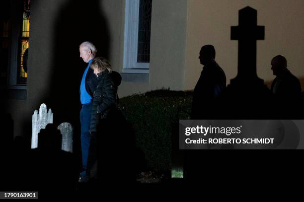 President Joe Biden, accompanied by his sister Valerie Biden, leaves Saint Joseph on the Brandywine Roman Catholic Church after attending Mass in...