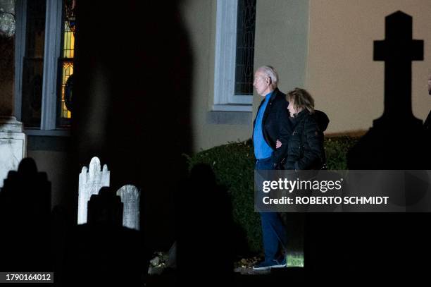 President Joe Biden, accompanied by his sister Valerie Biden, leaves Saint Joseph on the Brandywine Roman Catholic Church after attending Mass in...