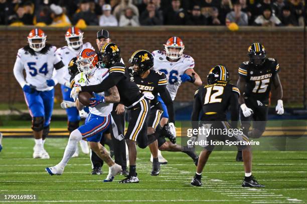 Missouri Tigers defensive back Ennis Rakestraw Jr. Makes the tackle on Florida Gators wide receiver Ricky Pearsall as time expires to seal the win...