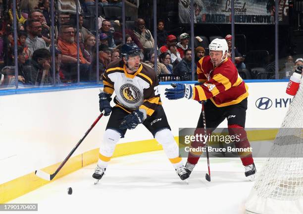 Peter Forsberg takes part in the Hockey Hall of Fame Legends Classic Game at Air Canada Centre on November 12, 2023 in Toronto, Ontario, Canada.