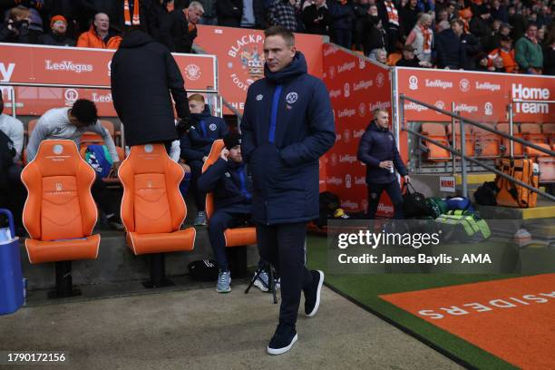 Matt Taylor the head coach of Shrewsbury Town during the Sky Bet League One match between Blackpool and Shrewsbury Town at Bloomfield Road on...