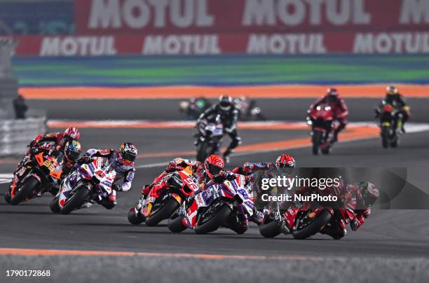 Riders compete during the Tissot Sprint race of MotoGP Qatar Airways Grand Prix of Qatar 2023 at the Losail international circuit in Doha, Qatar on...