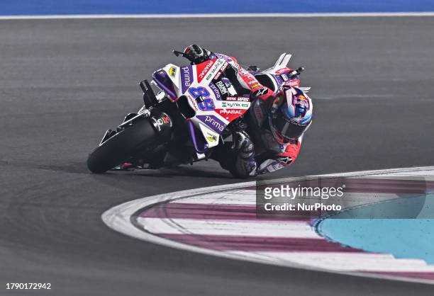 Spanish MotoGP rider Jorge Martin of Prima Pramac Racing in action during Tissot Sprint race of MotoGP Qatar Airways Grand Prix of Qatar 2023 at the...