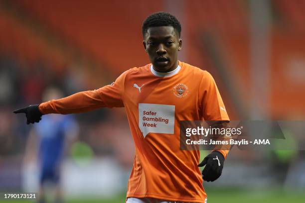 Karamoko Dembele of Blackpool during the Sky Bet League One match between Blackpool and Shrewsbury Town at Bloomfield Road on November 18, 2023 in...
