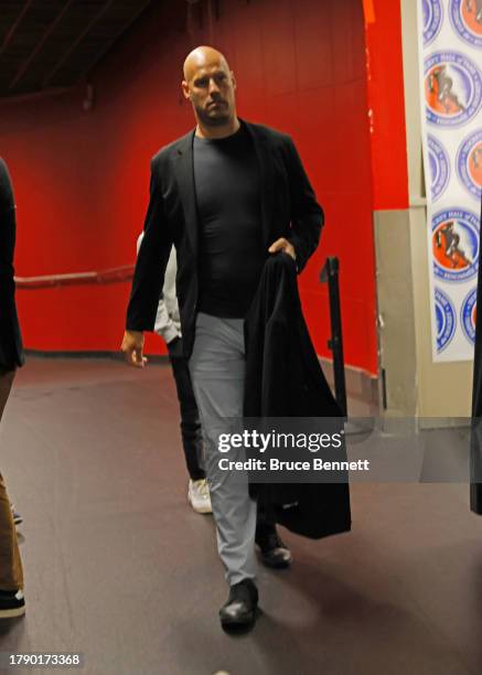 Ryan Getzlaf arrives for the Hockey Hall of Fame Legends Classic Game at Air Canada Centre on November 12, 2023 in Toronto, Ontario, Canada.