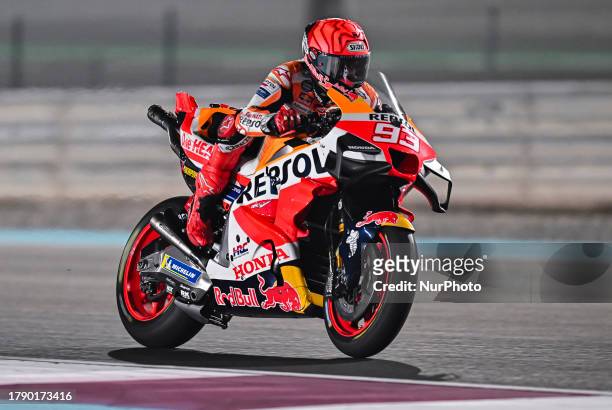 Spanish MotoGP rider Marc Marquez of Repsol Honda Team in action during Tissot Sprint race of MotoGP Qatar Airways Grand Prix of Qatar 2023 at the...