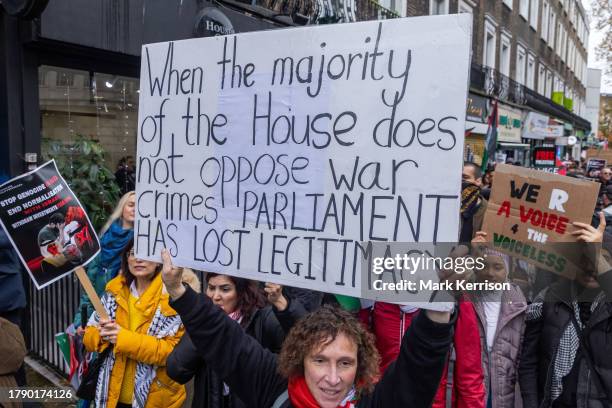 Hundreds of pro-Palestinian campaigners protest outside the constituency office of Labour Party leader Keir Starmer to call for a ceasefire in Gaza...