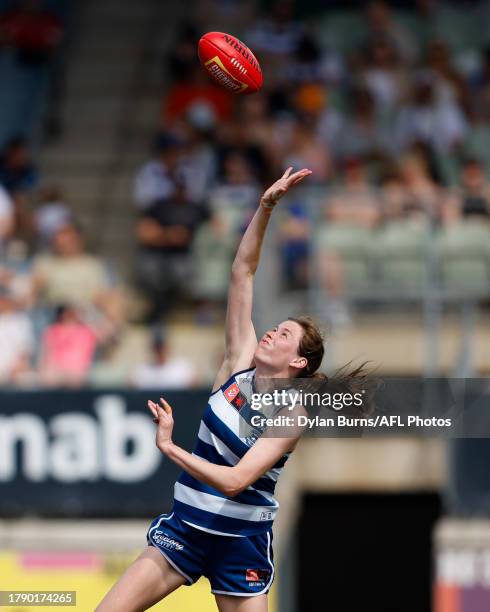 Erin Hoare of the Cats in action during the 2023 AFLW Second Semi Final match between The Melbourne Demons and The Geelong Cats at IKON Park on...