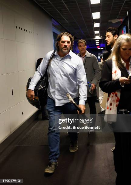 Derien Hatcher arrives for the Hockey Hall of Fame Legends Classic Game at Air Canada Centre on November 12, 2023 in Toronto, Ontario, Canada.