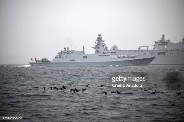 Units, including frigates, landing ships, corvettes, minelayers, coast guard ships and submarines, take part in a military parade called 'Nizam...