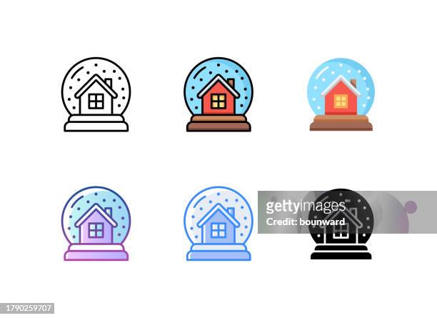 snowglobe icon. 6 different styles. editable stroke. - log cabin logo stock illustrations