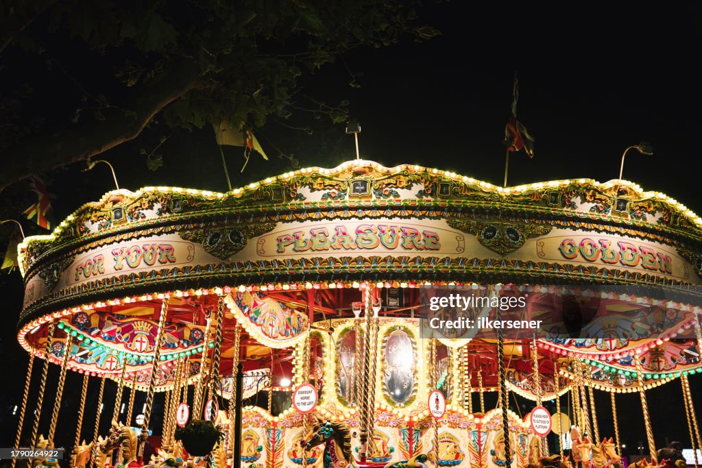 Carousel at night on Christmas market