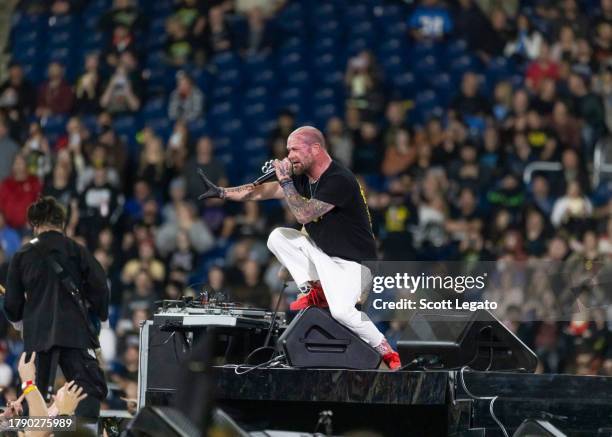 Ivan Moody of Five Finger Death Punch performs at Ford Field on November 12, 2023 in Detroit, Michigan.