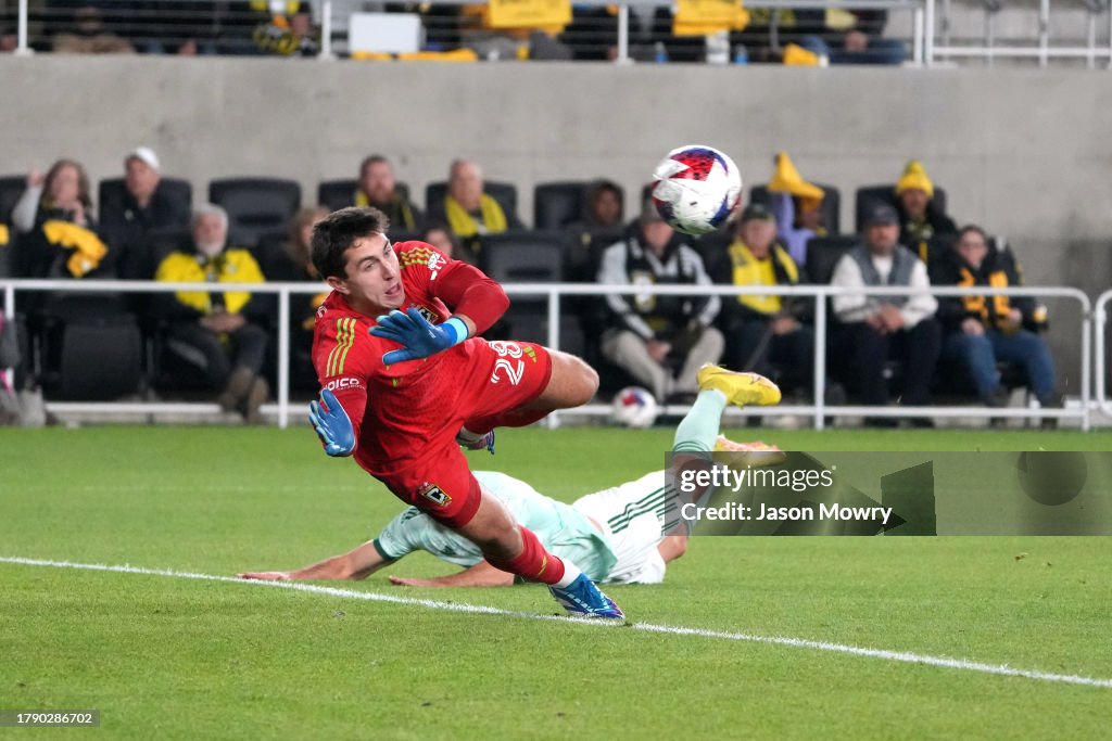 Patrick Schulte of Columbus Crew plays the ball during the first half ...