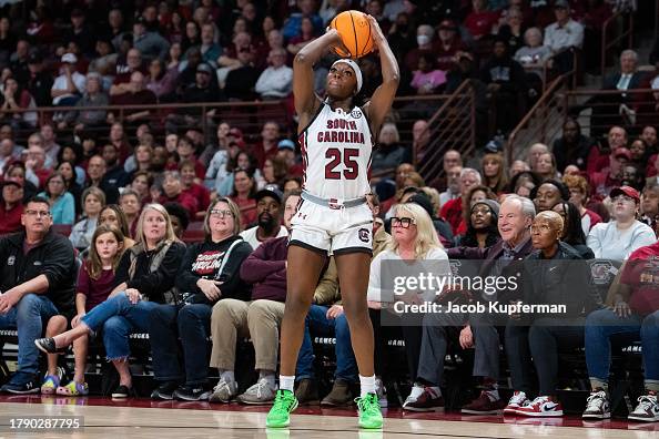 Raven Johnson of the South Carolina Gamecocks shoots the ball against ...