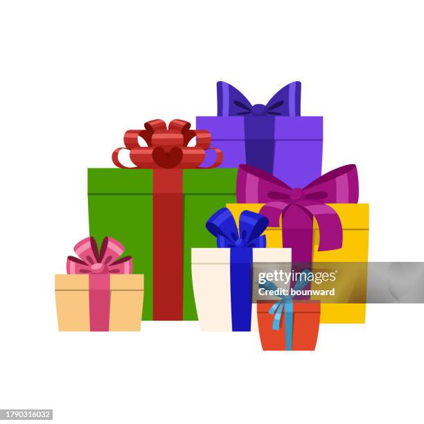 colorful gift boxes - wrapped present stock illustrations