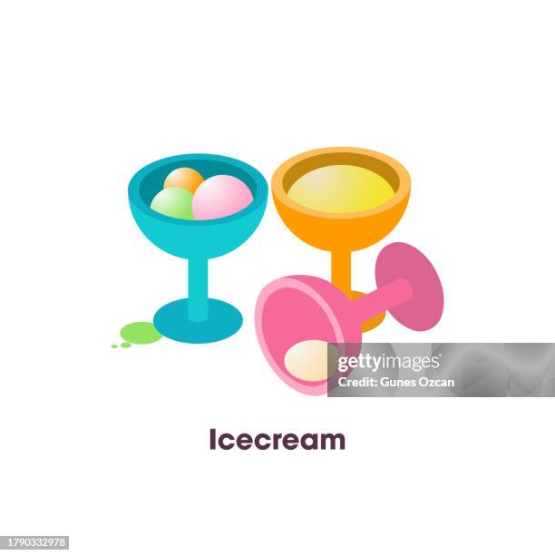 3d isometric vector icon - regional food - american food - three dimensional - restaurant - catering - party - thanksgiving - holiday - christmas tradition - ice cream container white background stock illustrations