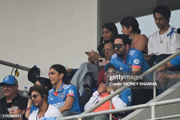 Indian actors Shah Rukh Khan with wife Gauri Khan , Ranveer Singh , Ayushmann Khurrana , Deepika Padukone , with Shah Rukh Khan's daughter Suhana...