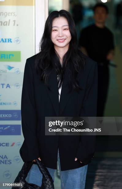 South Korean actress Kim Da-mi is seen leaving Incheon International Airport for Bottega Veneta Summer 24 Show on September 22, 2023 in Incheon,...