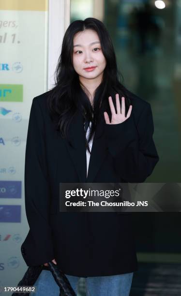 South Korean actress Kim Da-mi is seen leaving Incheon International Airport for Bottega Veneta Summer 24 Show on September 22, 2023 in Incheon,...