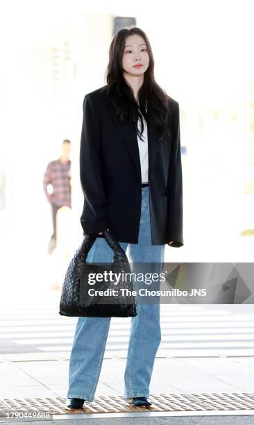 South Korean actress Kim Da-mi is seen leaving Incheon International Airport for Bottega Veneta Summer 24 Show on September 22, 2023 in Incheon,...