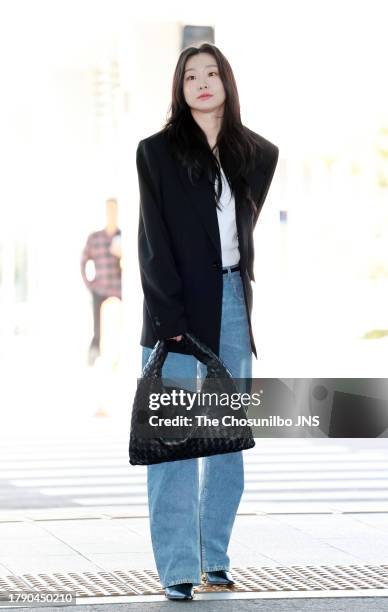 South Korean actress Kim Da-mi is seen leaving Incheon International Airport for Bottega Veneta Summer 24 Show on September 22, 2023 in Incheon,...