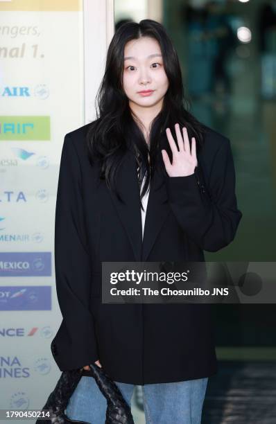 South Korean actress Kim Da-mi is seen leaving Incheon International Airport for Bottega Veneta Summer 24 Show on September 22, 2023 in Incheon,...