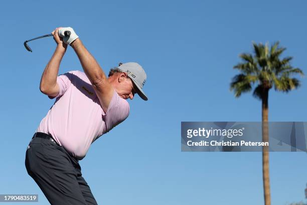 Ernie Els of South Africa plays a tee shot on the 13th hole during the final round of the Charles Schwab Cup Championship at Phoenix Country Club on...