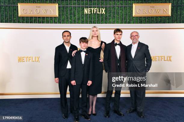 Khalid Abdalla, Fflyn Edwards, Elizabeth Debicki, Rufus Kampa and Jonathan Pryce attend the Los Angeles Premiere of Netflix's "The Crown" Season 6...
