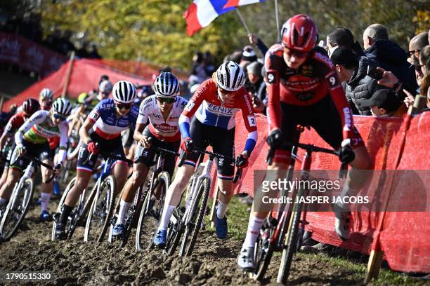 Dutch Puck Pieterse pictured in action during the women's elite race at the World Cup cyclocross cycling event in Troyes, France, stage 4 of the UCI...