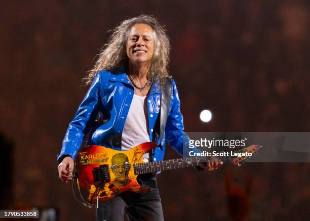 Kirk Hammett of Metallica performs at Ford Field on November 12, 2023 in Detroit, Michigan.