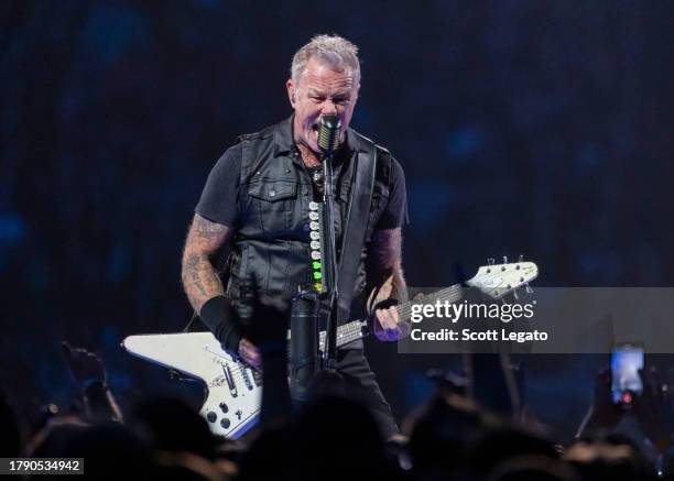 James Hetfield of Metallica performs at Ford Field on November 12, 2023 in Detroit, Michigan.